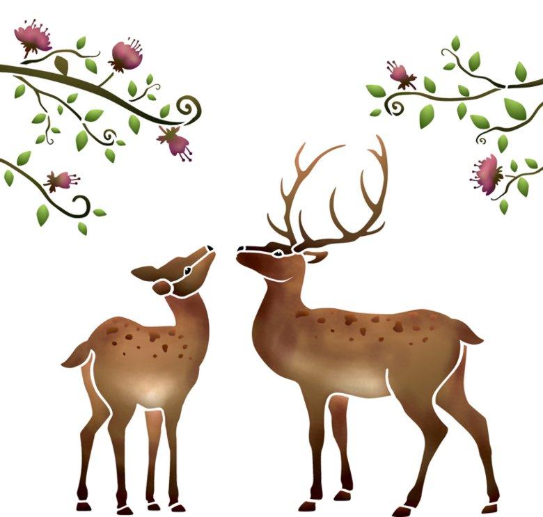 An37815 biche cerf fleurs en pochoir mon artisane style pochoir