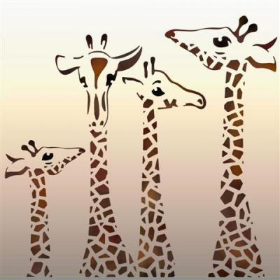 An56920 quatre girafes pochoir mon artisane style pochoir animaux afrique