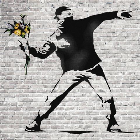 Banksy street art jeteur de fleurs small 