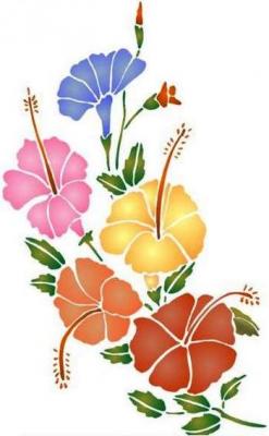 Fl160 pochoir fleur bouquet d hibiscus style pochoir