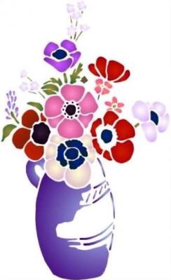 Fl168 pochoir bouquet d anemones vase bleu style pochoir