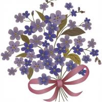 Fl50098 sticker bouquet fleurs bleues violettes autocollant