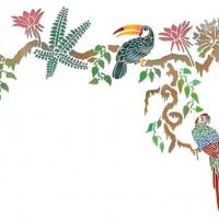 Frise liane oiseaux exotiques toucan perroquet pochoirs promotion 