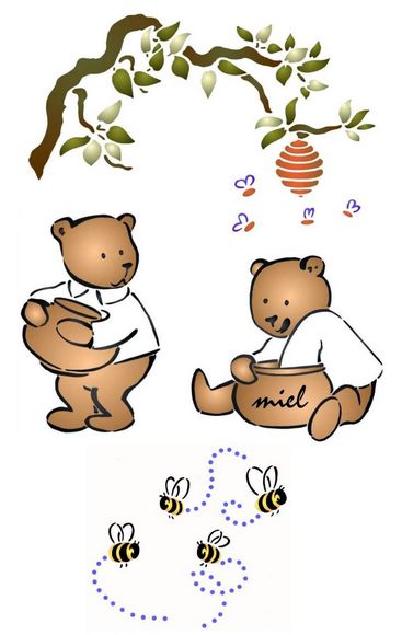 Kit 22 pochoirs oursons miel winnie en promotion