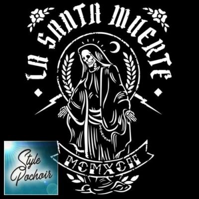 La santa muerte pochoir blanc sur noir style pochoir ref lsm3