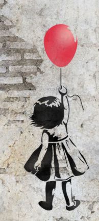Mur brique petite fille au ballon rouge pochoir a peindre mon artisane style pochoir per37795 street art tag