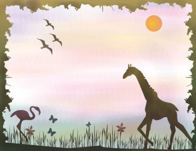 Mur7006 payasge girafe flamand rose savane style pochoir a peindre mon artisane