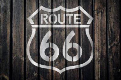 Palette fond bois route 66 pochoir peint style pochoir