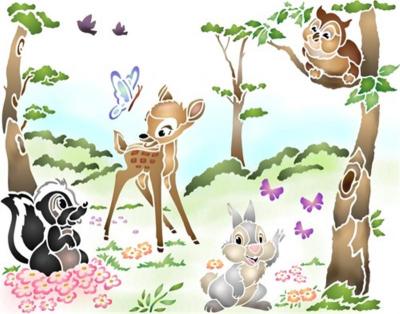 Paysage bambi panpan pochoir enfant style pochoir