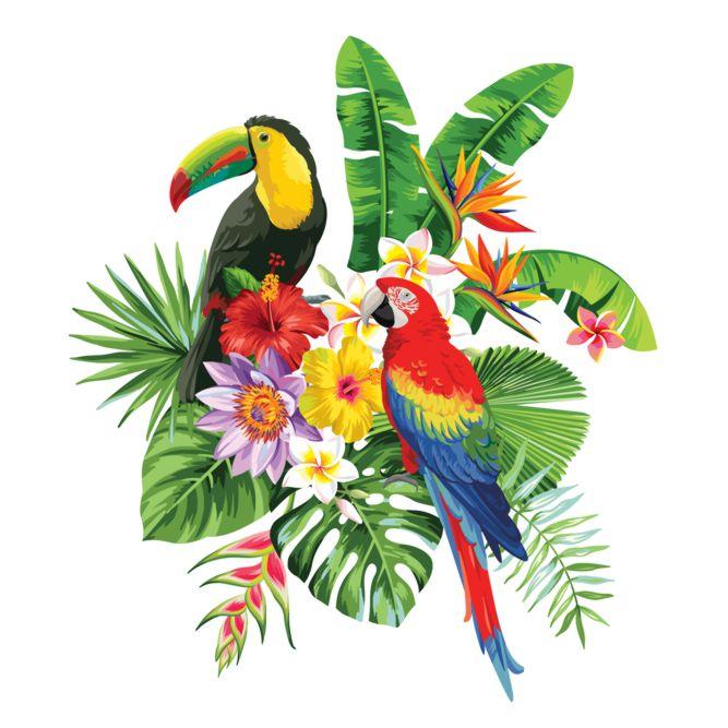 Paysage vegetal exotique toucan perroquet sticker stylepochoir