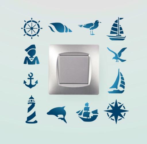 Pochoir interrupteur marin mouette phare ancre bateau petit angle cadre