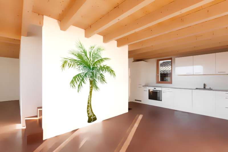 Pochoir mural de palmier peint sur mur interieur style pochoir