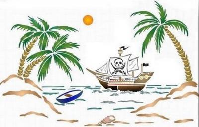 Pochoir paysage bateau pirate palmiers spmu026